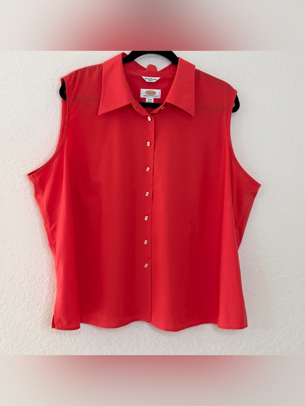 VTG Talbots Woman Petites Size 24W Sleeveless Button Up Coral / Orange Blouse